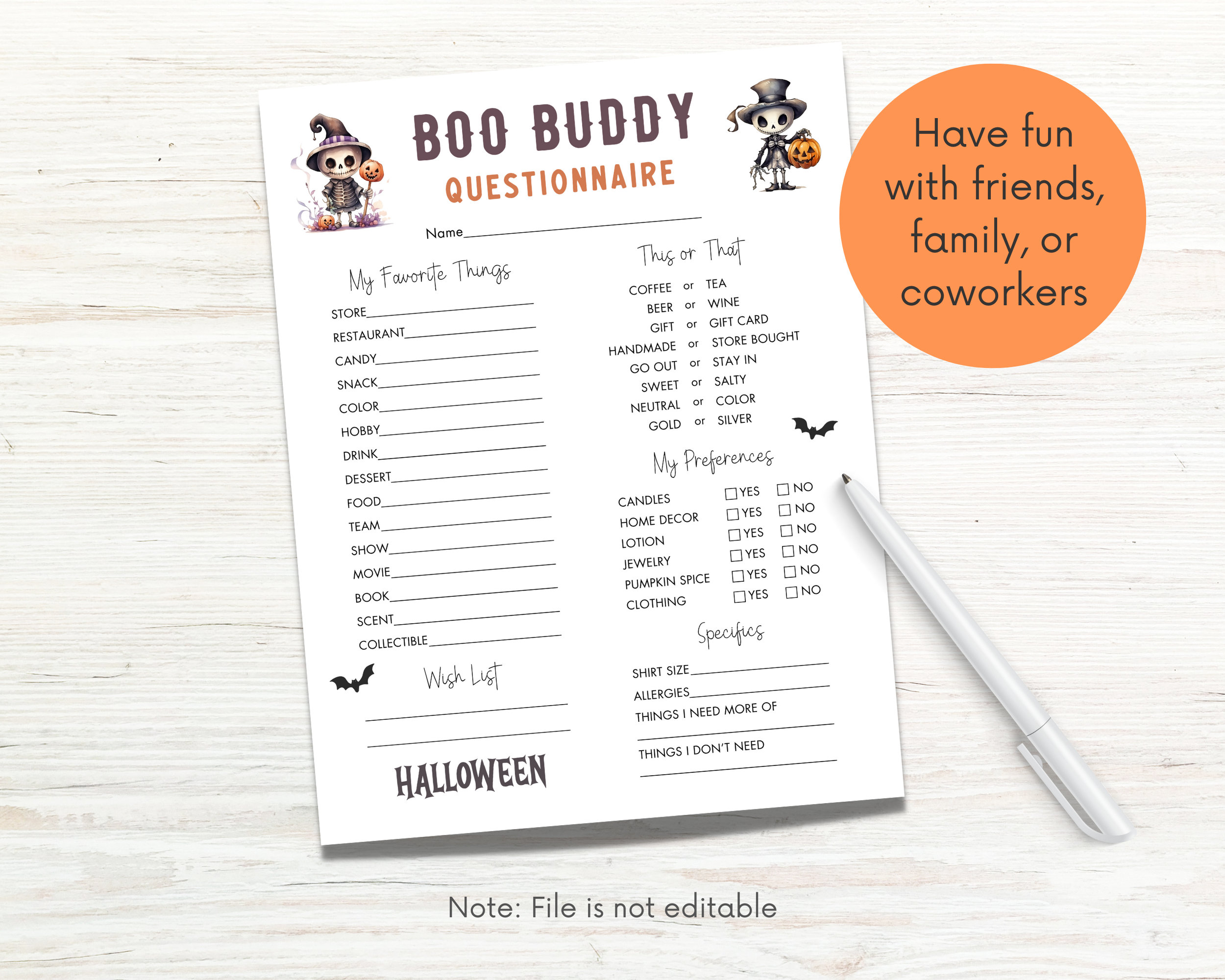 Boo Buddy Questionnaire Boo Buddies Printable Halloween Gift Etsy Boo Buddy Questionnaire Boo Buddies Printable Halloween Gift Etsy