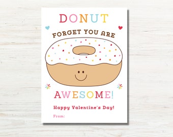 Donut Valentine Tag Printable, Kids Valentines Cards for School, Donut Forget How Awesome You Are, Donut Cookie Card, Classroom Treat Tags