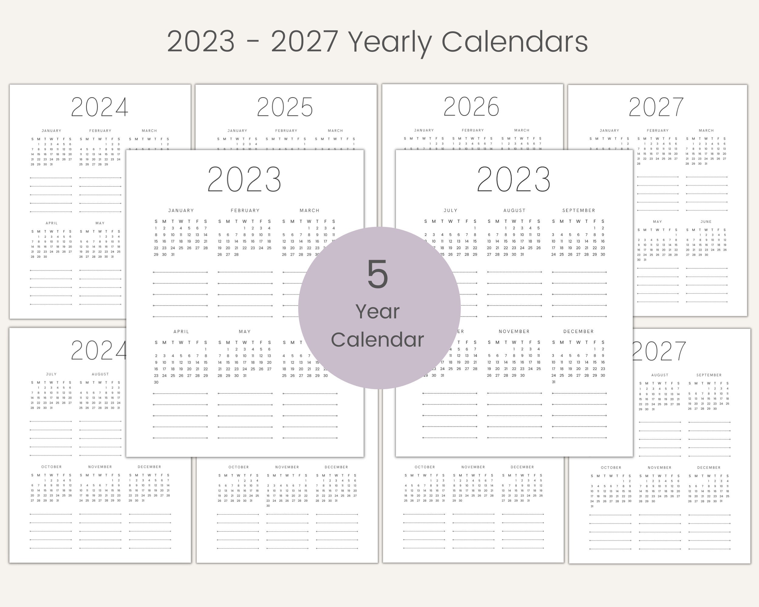 2023-2027-year-calendar-printable-two-page-yearly-planner-etsy