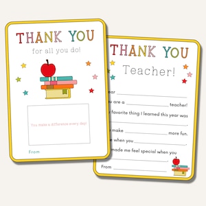 Porte-cartes cadeau enseignant, appréciation de l'enseignant à imprimer, Tout sur mon enseignant, questionnaire pour enseignant, cadeau de fin d'année pour enseignant, merci