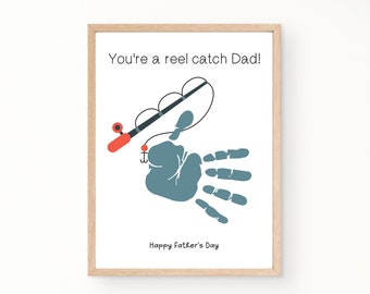 Father's Day Handprint Art Printable, You're a Reel Catch, Boating Fathers Day Gift, Handprint Gift for Dad from Kids Son Daughter