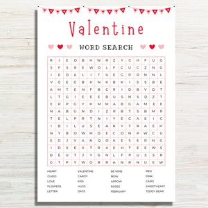 Valentinstag Wortsuche druckbares Spiel, druckbares Valentinstag Spiel, Valentinstag Aktivität für Kinder und Erwachsene, Valentinstag Party Spiel