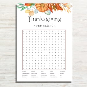 Thanksgiving Word Search Game, Thanksgiving Printable Games, Friendsgiving Games, Thanksgiving Activity for Kids and Adults, Classroom Party