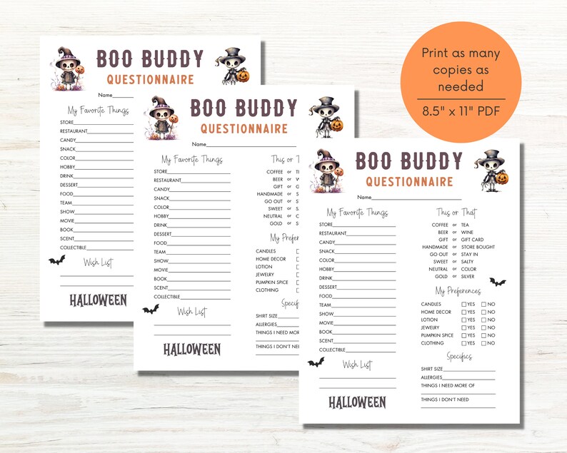 Boo Buddy Questionnaire, Boo Buddies Printable, Halloween Gift Exchange ...