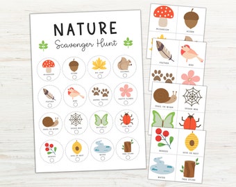 Nature Scavenger Hunt for Kids, Trail Hiking Camping Nature Walk, Indoor Treasure Hunt, Outdoor Activity, Printable Summer Games for Kids