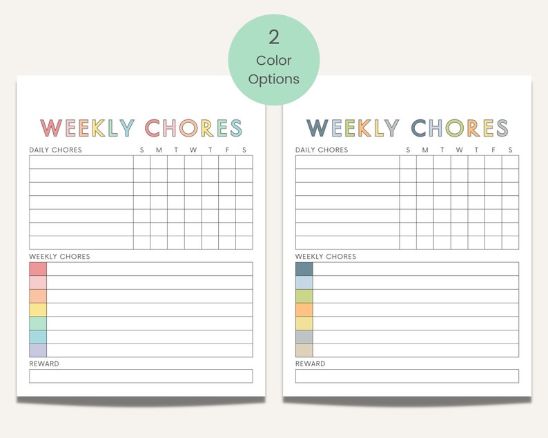 Chore Chart for Kids, Editable Daily and Weekly Kids Chore Chart, Teens ...