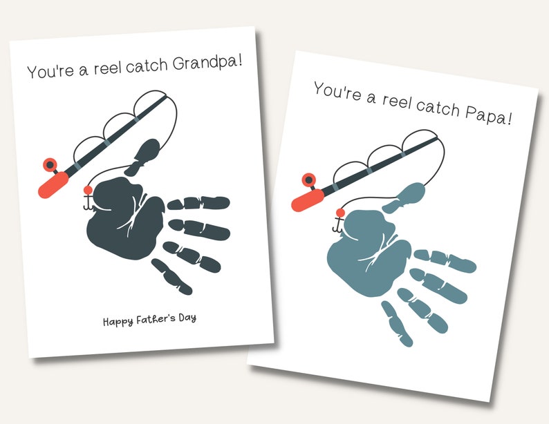 Father's Day Gift for Grandpa, You're a Reel Catch, Boating Fathers Day Gift, Handprint Art Printable for Grandpa, Gift from Grandkids image 5