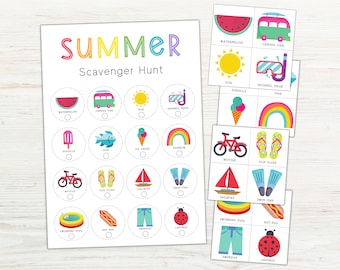 Summer Scavenger Hunt Game, Indoor Treasure Hunt, Printable Summertime Games, Fun Summer Activities for Kids, End of School Activity