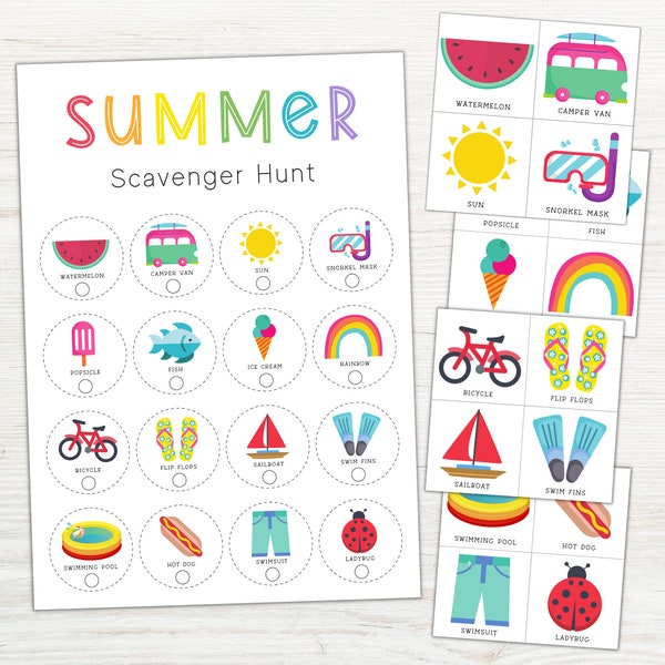 Summer Scavenger Hunt Game, Indoor Treasure Hunt, Printable Summertime Games, Fun Summer Activities for Kids, End of School Activity