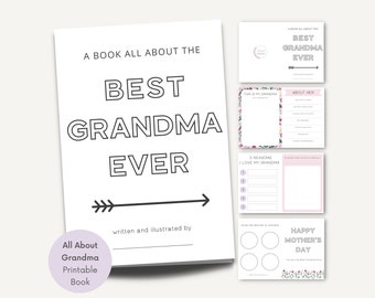 Libro imprimible Todo sobre mi abuela, Cuestionario del Día de la Madre, Tarjeta para colorear para la abuela, Entrevista con Nana, Completar en blanco, Día de la Madre fácil