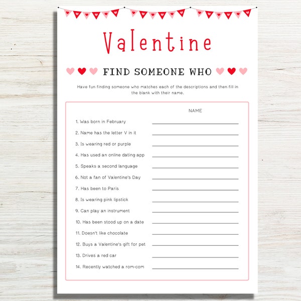 Valentine's Day Find Someone Who Game, Galentine's Party Game, Valentine Find the Guest, Valentines Printable Game, Fun Adults Party Game