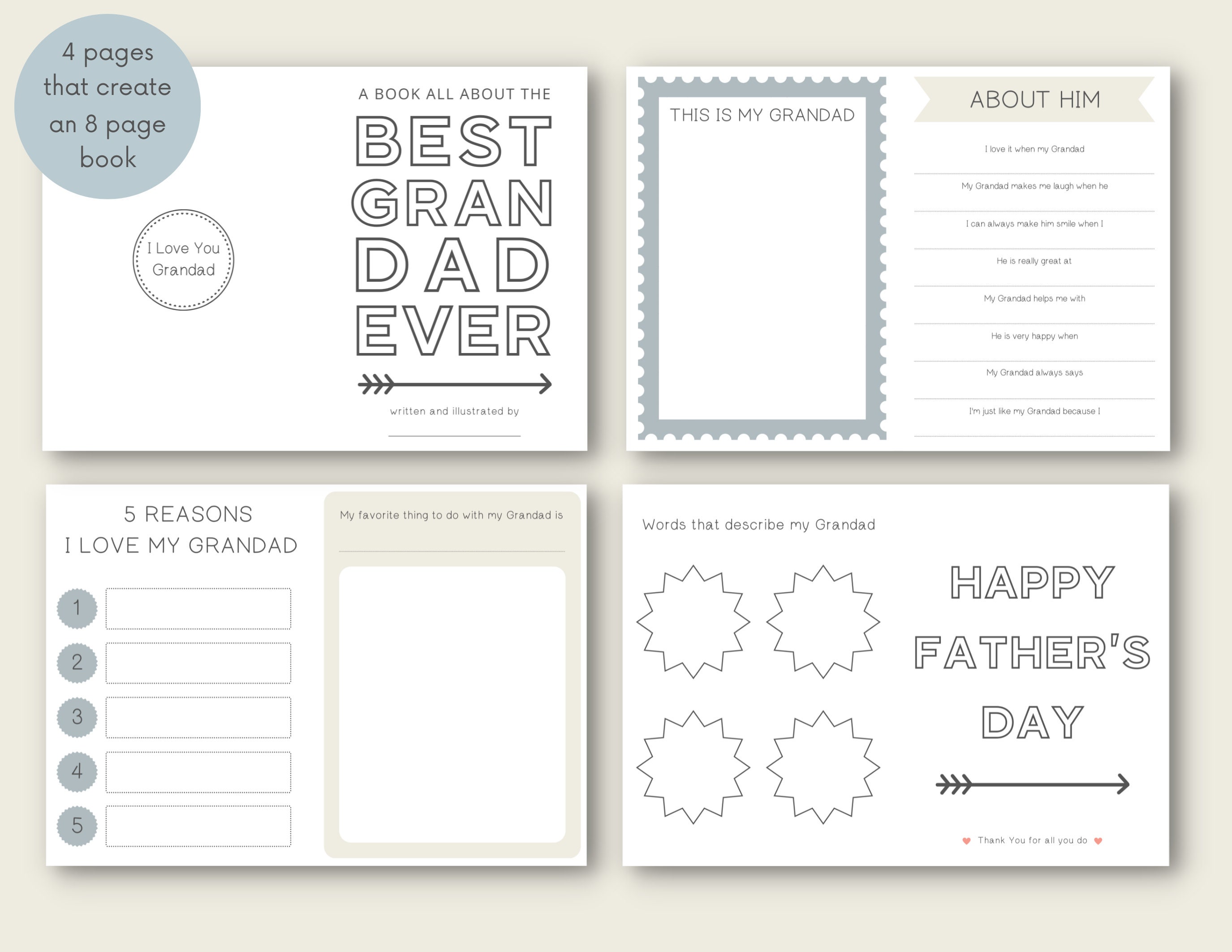 All About My Grandad Printable Book Grandad Father's Day - Etsy