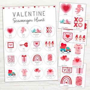 Búsqueda del tesoro del Día de San Valentín imprimible, Juego de San Valentín para niños, Juego interior, Actividad en el aula de San Valentín para niños, Preescolares