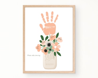 Manualidad con huellas de manos del Día de la Madre, Arte con huellas de manos para mamá, Abuela artesanal con huellas de manos, Regalo de recuerdo del Día de las Madres, Manualidad imprimible del Día de la Madre para niños