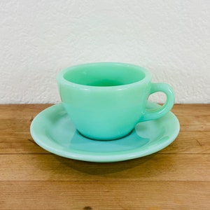 Anchor Hocking Fire King Jadeite / Jadite Glass Restaurant ware C Handle Cup and Saucer