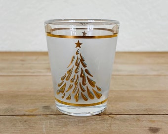 Culver Shot Glass: 22K Gold & Silver Christmas Tree Holiday Barware