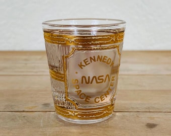 Culver Shot Glass, Souvenir Shot Glass from The Kennedy Space Center NASA; Vintage 22K Gold Decorated Barware