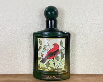 Empty Jim Beam Decanter with Artwork by James Lockhart - Green Scarlet Tanager Decanter