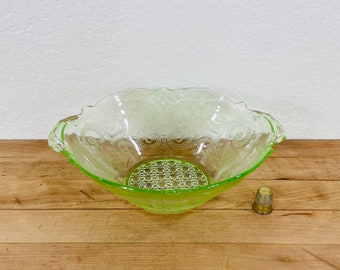 Lancaster Glass Debra Uranium Glass Bowl, Floral Design, Cane Bottom