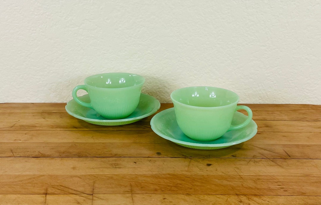 Set of 2 Anchor Hocking Jadeite Alice Cup and Saucers 4 Pieces Etsy