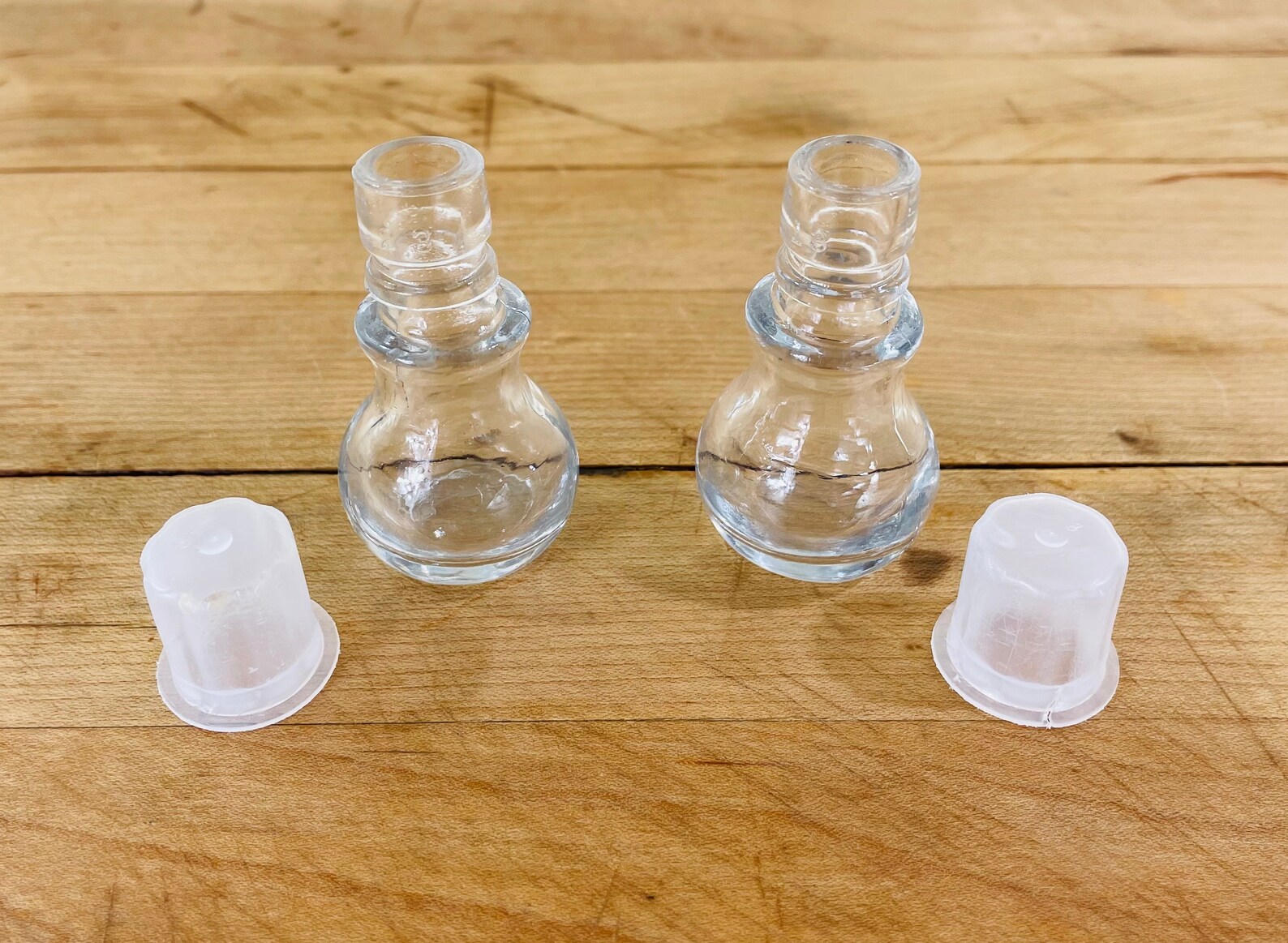 Glass Cruets With Glass Stoppers and Plastic Gaskets Set of 2, Both