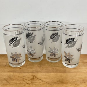 Libbey Grey and Black Leaf Juice Glasses with Silver Rim by Libbey - Set of 4, All Included