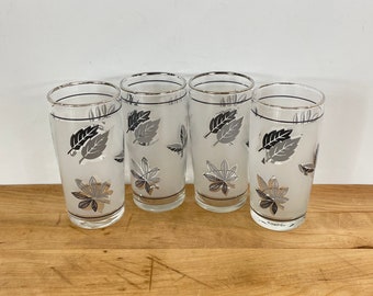 Libbey Grey and Black Leaf Juice Glasses with Silver Rim by Libbey - Set of 4, All Included