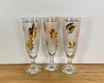 Golden Foliage Libbey Pilsner Glasses - Set of 3, All Included