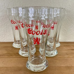 Coors Beer Glasses, Red Lion Logo 8 Ounce Beer Glasses on Libbey Blanks - Set of 6, All Included
