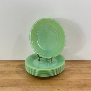 Fire-King Jane Ray Jadeite 7&quot; Salad Plate by Anchor Hocking, Set of 8, All Included
