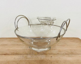 Jeannette Glass Chip and Dip Server: Art Deco, Hexagon Foot