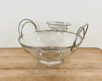 Chip and Dip by Jeannette Glass, Art Deco Chip and Dip Server with Attached Handles and Dip Holder