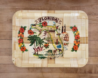 Rectangular Bamboo Florida Map Souvenir State Landmarks Serving Tray - 16" X 12" Tray