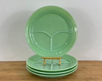 Fire-King Jadeite/Jadite 9 3/4" Grill Plate/Divided 3 Section Plates - Set of 4 All Included - 40's or 50's