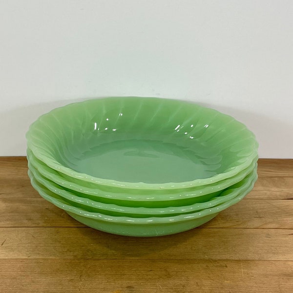 Jadeite/Jade-ite Swirl/Shell Pattern Coupe Soup Bowls, Set of 4, All Included