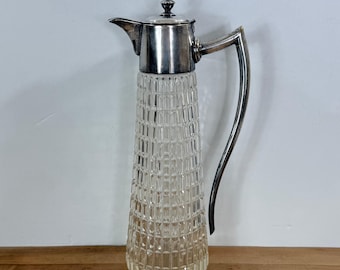 Claret Pitcher / Wine Decanter, Cut Crystal and Silver Plate Claret Jug