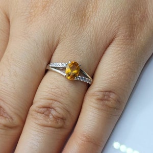 Silver Citrine Ring, Oval Cut Gemstone Ring, Citrine Engagement Ring, Yellow Citrine Ring, Promise Ring, Anniversary Gift For Her, Custom