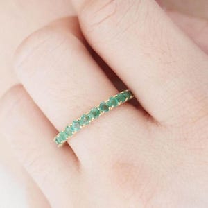 Natural Emerald Wedding Band. Emerald Full Eternity Band, 14k Gold Band, May Birthstone, Stacking Matching Band, Anniversary Gift