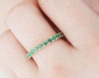 Natural Emerald Wedding Band. Emerald Full Eternity Band, 14k Gold Band, May Birthstone, Stacking Matching Band, Anniversary Gift