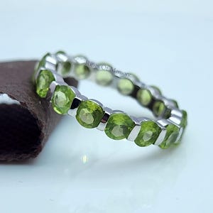 Peridot Wedding Band, Peridot Full Eternity Ring, Stacking Ring, Matching Band, Minimalist Ring, August Birthstone, Promise Ring For Her