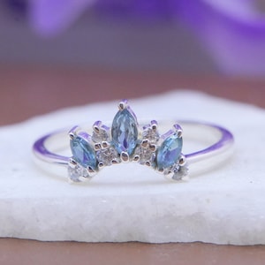London Blue Topaz Ring: Sterling Silver Marquise Wedding Band