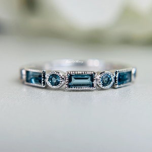 Natürliche London Blauer Topas Ehering, Blauer Topas halbe Ewigkeit Band, Stapeln Band, passende Band. Vintage Ring, Geschenk für Sie
