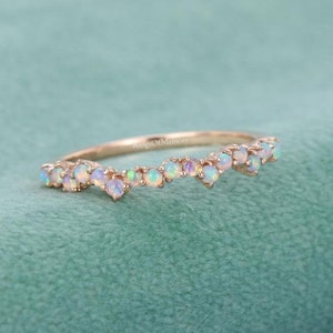 Natürlicher Opalring, Vintage Opalring, Opal-Hochzeitsband, Rosegold-Opalring, zierlicher Opalring, Oktober Geburtssteinring, passender Bandring