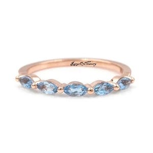 London Blue Topaz Wedding Band, 14k Rose Gold, Marquise Cut Topaz Ring, Stacking Ring, Promise Ring, Christmas Gift For Her