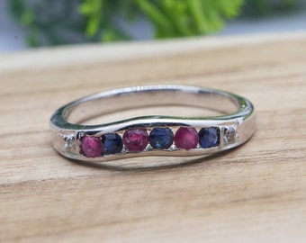 Saphir Rubin Diamant Ehering: Sterling Silber Halb Eternity Ring