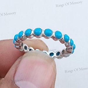 Turquoise Vintage Stacking Band, Silver Wedding Band, Full Eternity Band, Natural Turquoise Art Deco Band, Anniversary Gift Ring For Her