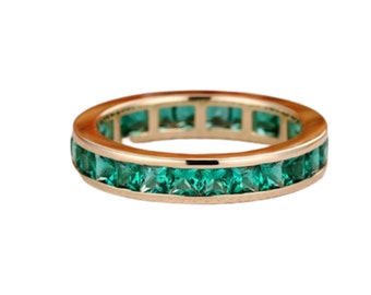 Emerald Wedding Band, 14k Gold Band, Emerald Full Eternity Band, May Birthstone Ring, Matching Band Ring, Stacking Band, Promise Ring