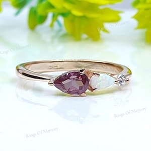 Vintage alexandriet opaal verlovingsring, peer geslepen alexandriet moissaniet trouwring, 3 stenen unieke vrouwen bruidsbelofte ring, aangepast