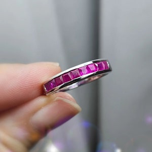 Natural Ruby Ring, Ruby Half Eternity Band, 925 Sterling Silver Stacking Band, July Birthstone Ring, Anniversary Gift Ring, Ring For Her
