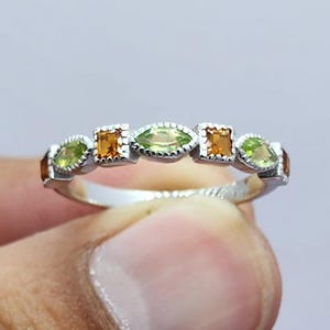 Peridot Citrine Half Eternity Band: 14k White Gold Stacking Ring